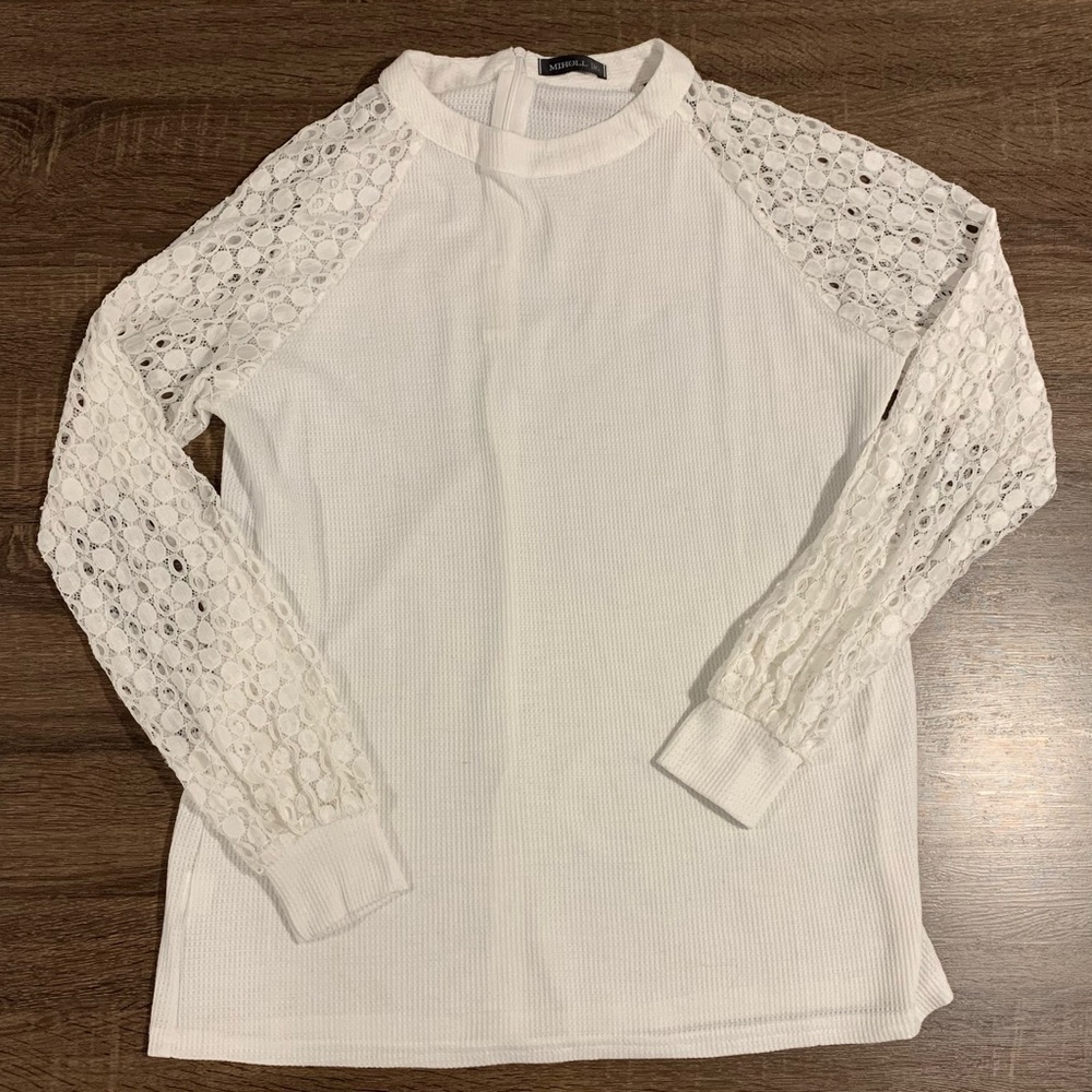 Miholl white lace sleeve shirt. Size M